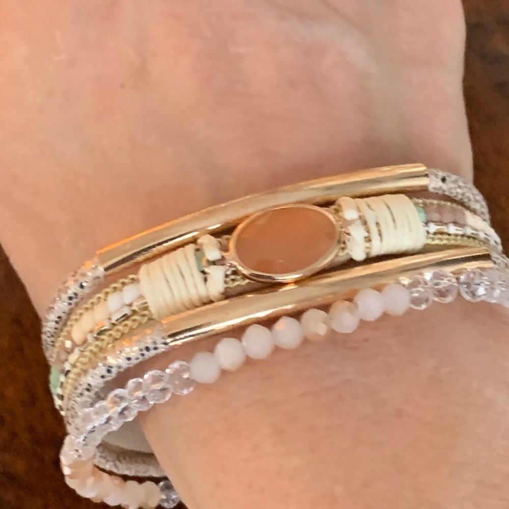 Desert Dawn Cuff Bracelet - Vegan Leather with Crystal Accents & Magnetic Clasp